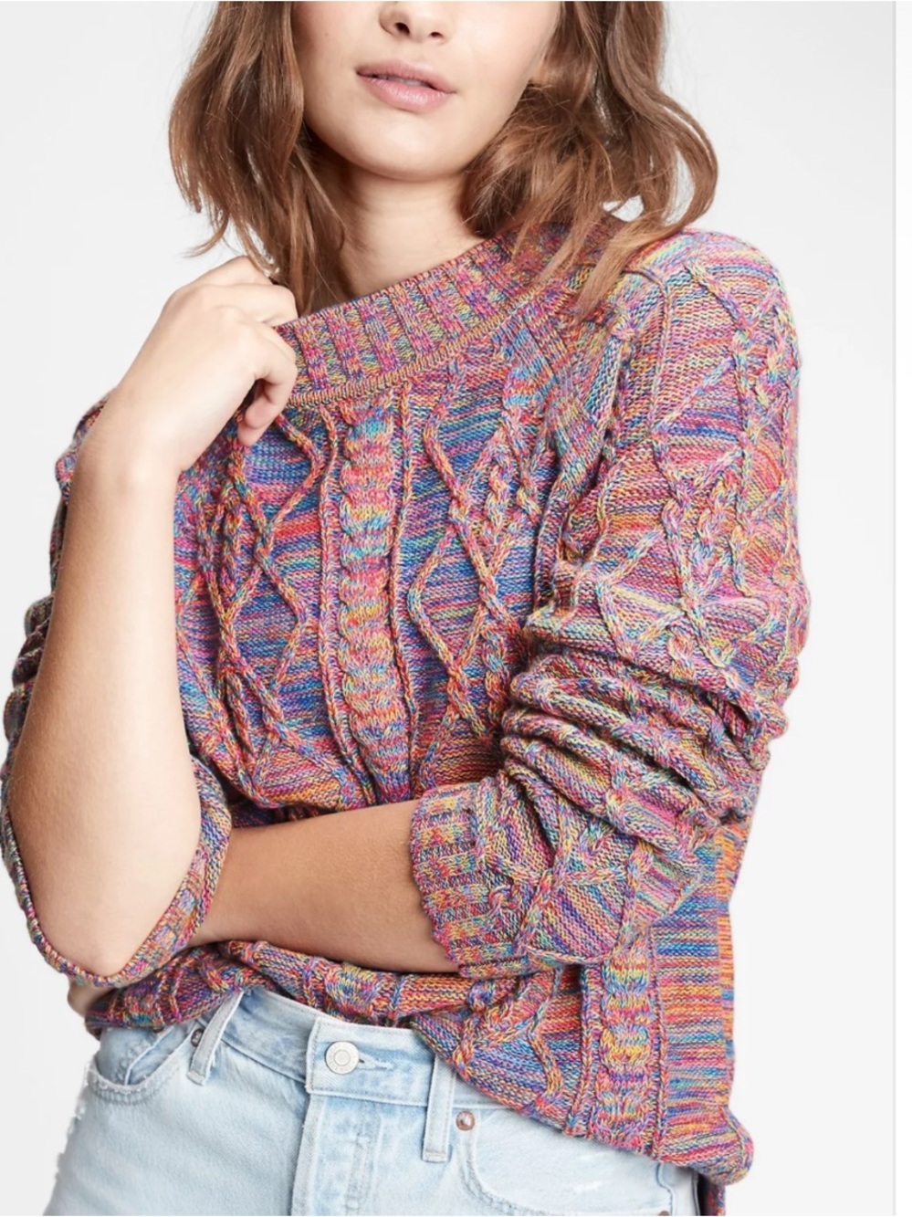 GAP Multicolor Cable Knit Crewneck Sweater! Gorgeous quality! S